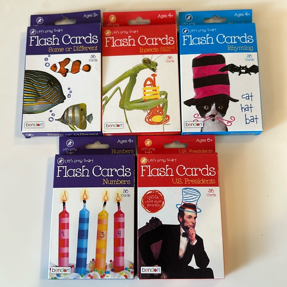 Flash card sets - Same/Different, Insects, Rhyming, Numbers and US Presidents
